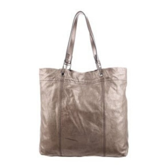 Burberry Dark Nickel Metallic Leather Drawstring Tote with Metal Accents - Picture 2 of 16